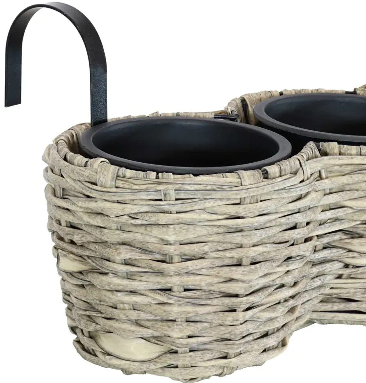 Sunnydaze Polyrattan Hanging Over-the-Rail Tri-Planter and Liner