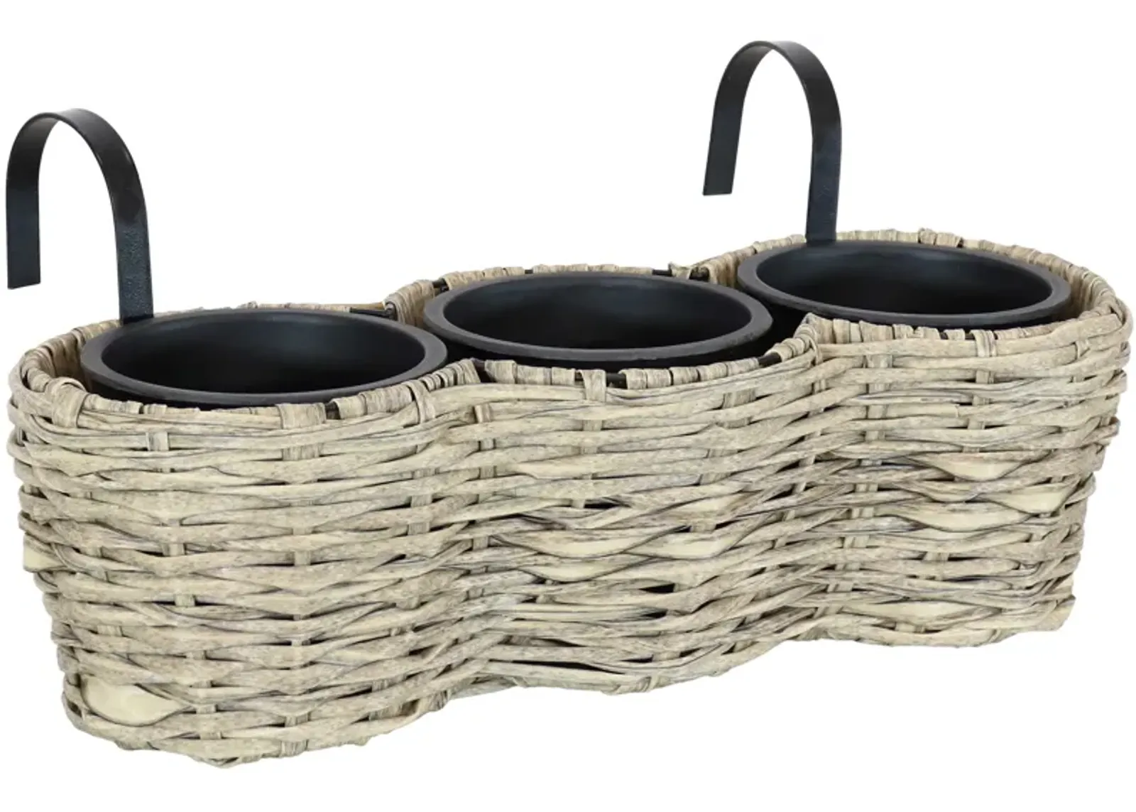 Sunnydaze Polyrattan Hanging Over-the-Rail Tri-Planter and Liner