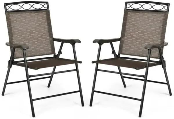 Hivvago Set of 2 Patio Folding Chairs Sling Portable Dining Chair Set with Armrest