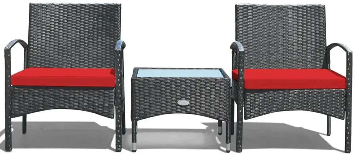 3 Pieces Patio Wicker Rattan Furniture Set with Cushion for Lawn Backyard