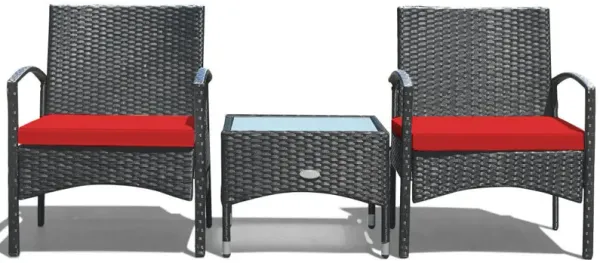 3 Pieces Patio Wicker Rattan Furniture Set with Cushion for Lawn Backyard
