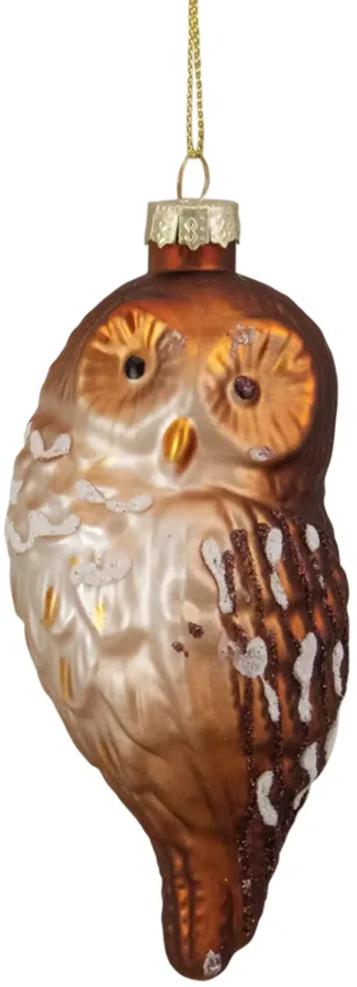 4.5" Brown and White Glass Owl Christmas Ornament