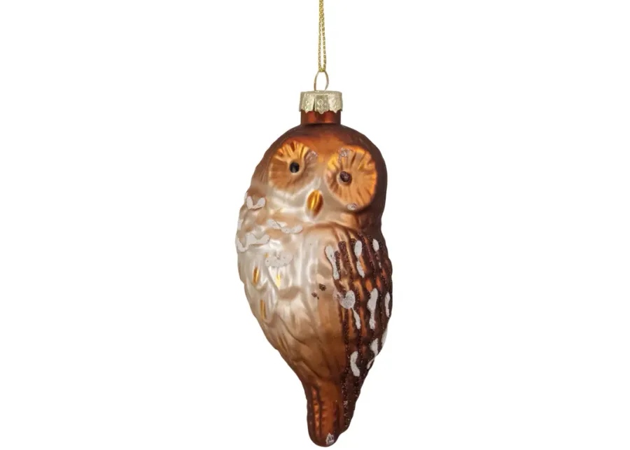 4.5" Brown and White Glass Owl Christmas Ornament