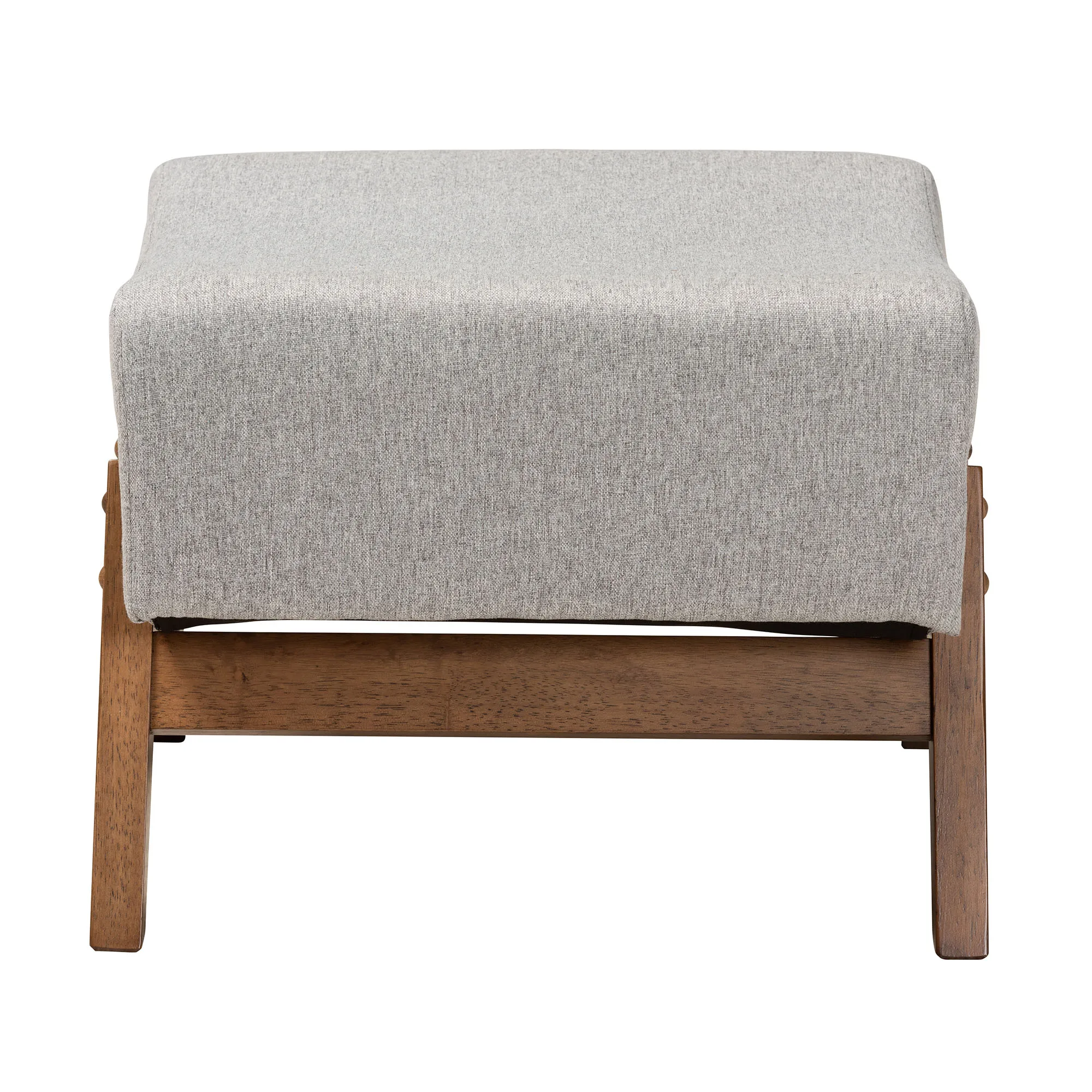 Baxton Studio Hanson Mid-Century Modern Light Grey Fabric and Walnut Brown Finished Wood Ottoman