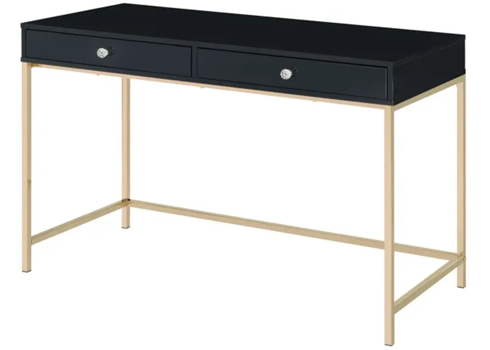 Writing Desk with 2 Storage Compartments, Black and Gold-Benzara