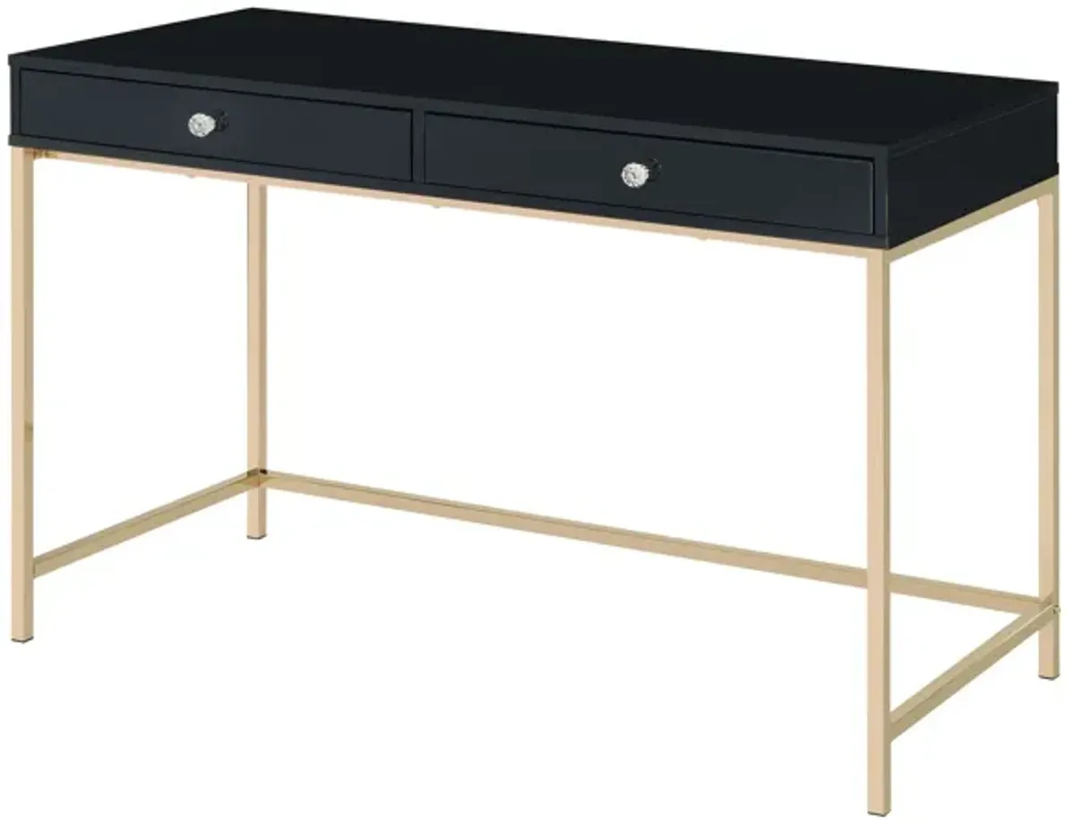 Writing Desk with 2 Storage Compartments, Black and Gold-Benzara