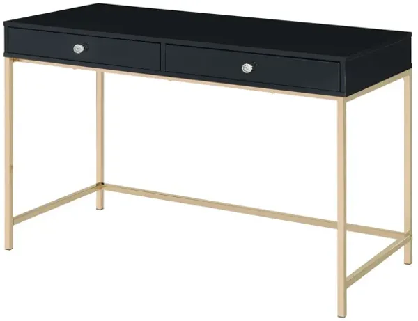 Writing Desk with 2 Storage Compartments, Black and Gold - Benzara