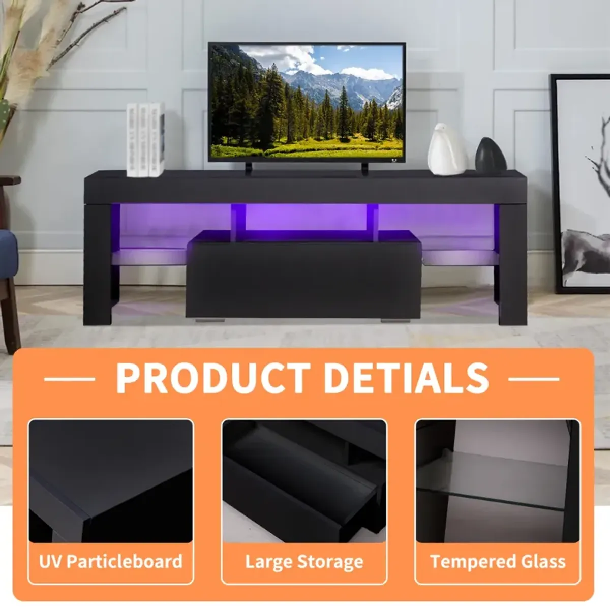 43" LED TV Stand with Storage & Drawer