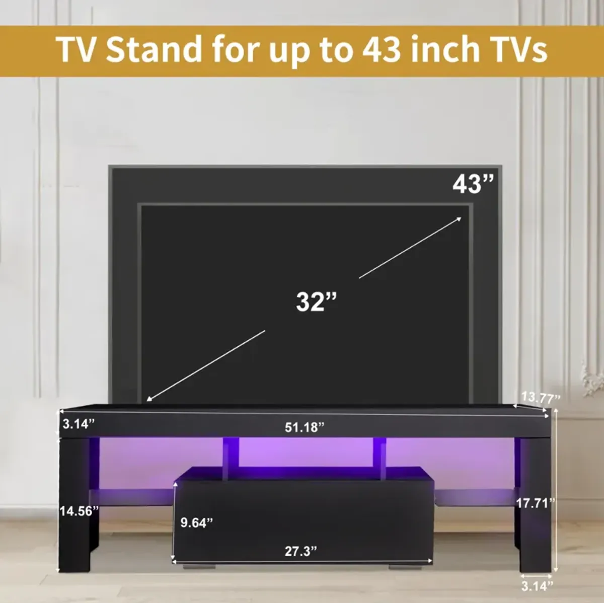 43" LED TV Stand with Storage & Drawer