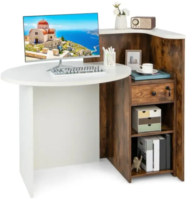 Hivvago Front Reception Office Desk with Open Shelf and Drawer