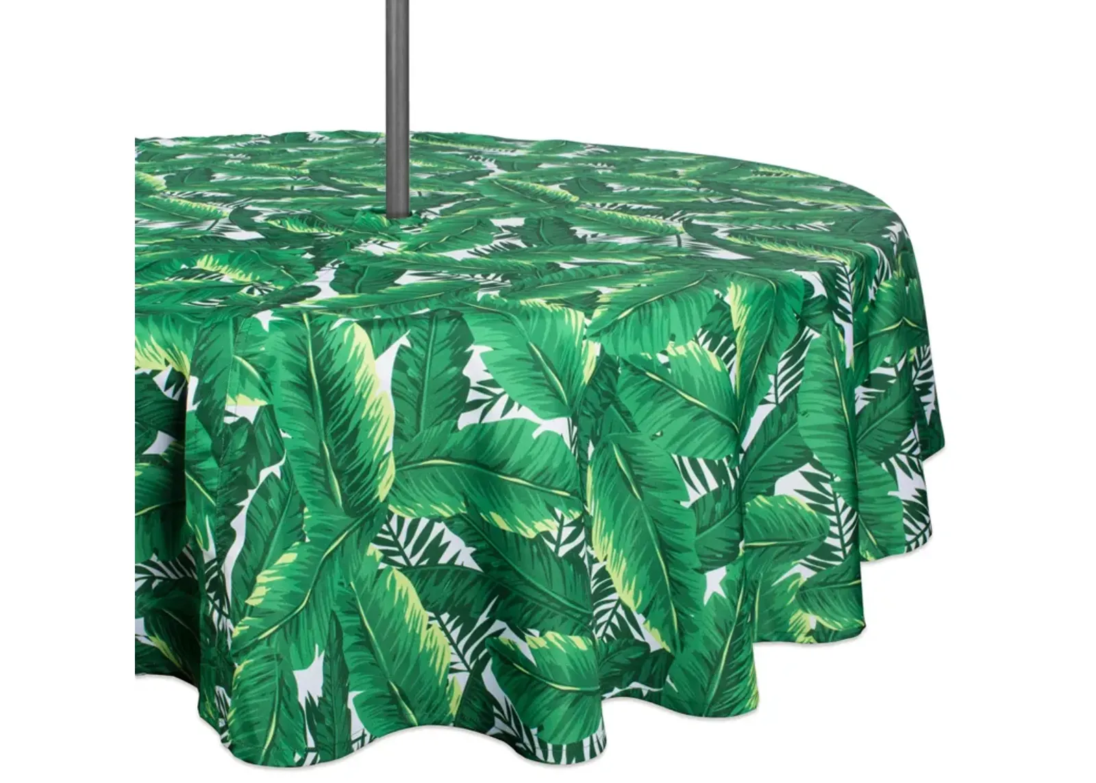 52" Green and White Banana Leaf Outdoor Round Tablecloth with Zipper