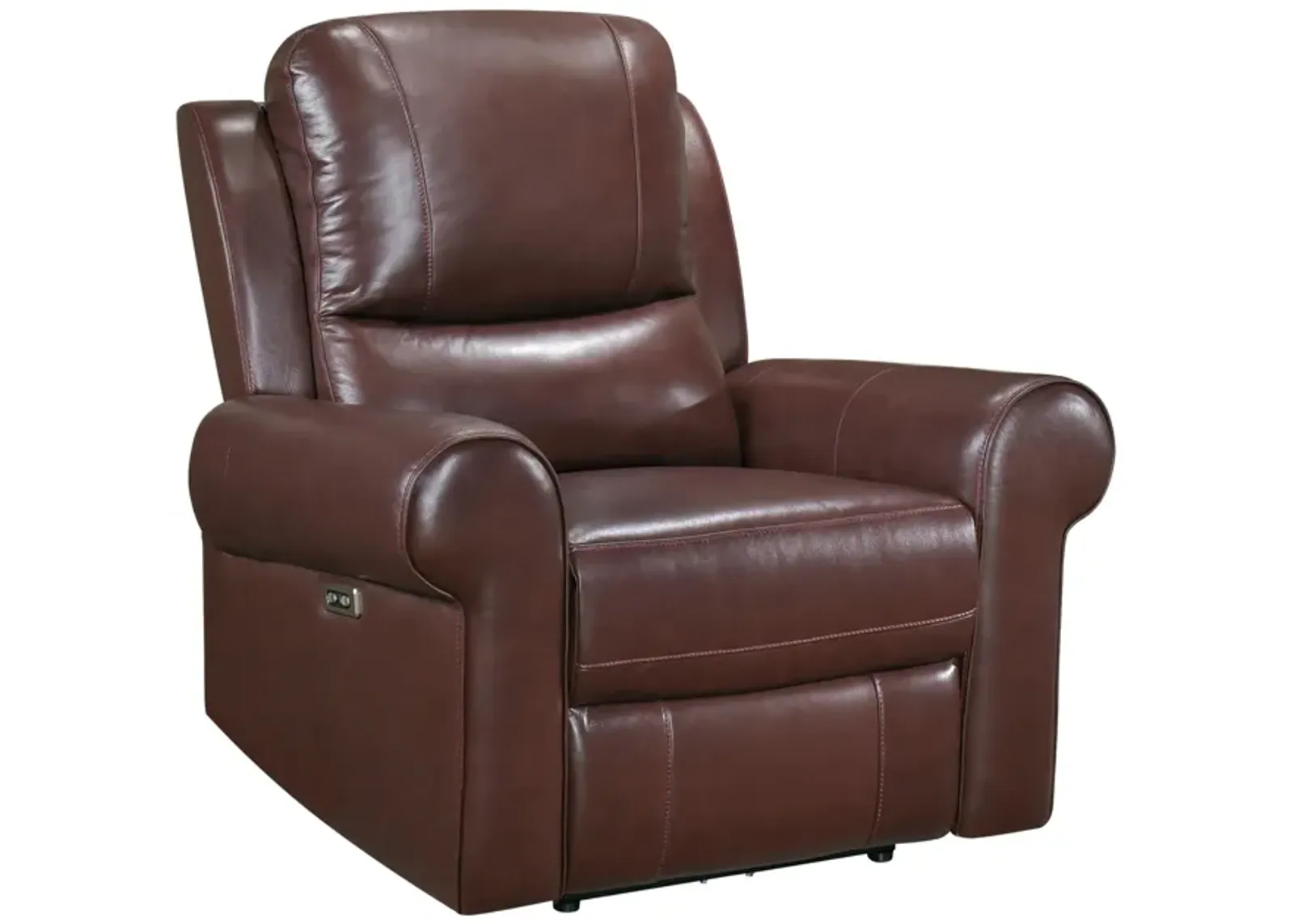 Michael 39 Inch Power Recliner Chair, USB Port, Brown Top Grain Leather - Benzara