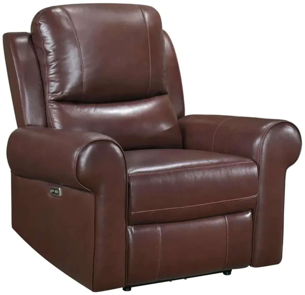 Michael 39 Inch Power Recliner Chair, USB Port, Brown Top Grain Leather - Benzara