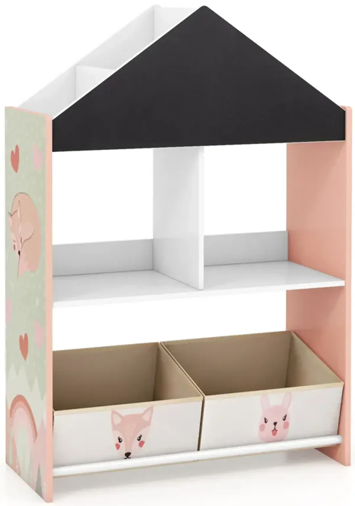 Playhouse Kids Bookshelf with Chalkboard and Whiteboard for 3-6 Years