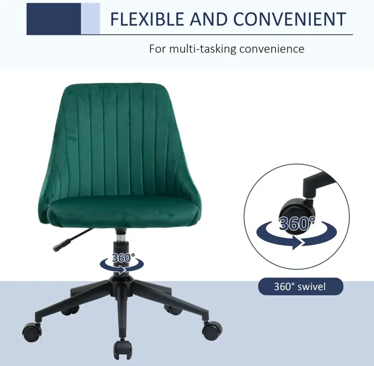 Green Workstation Seat: Velvet Swivel Mid-Back Chair for Home Office