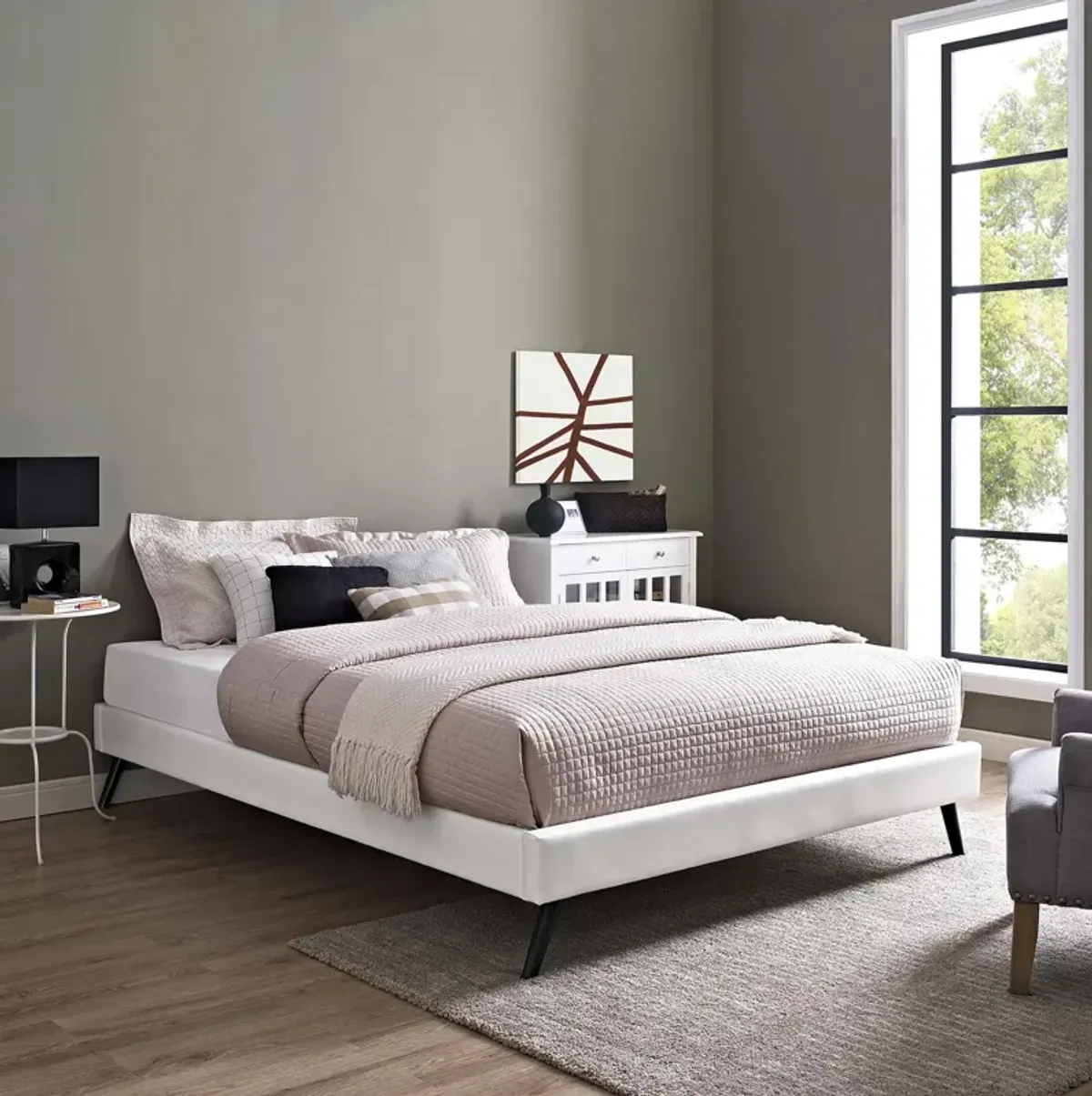 Modway - Loryn Full Vinyl Bed Frame with Round Splayed Legs White