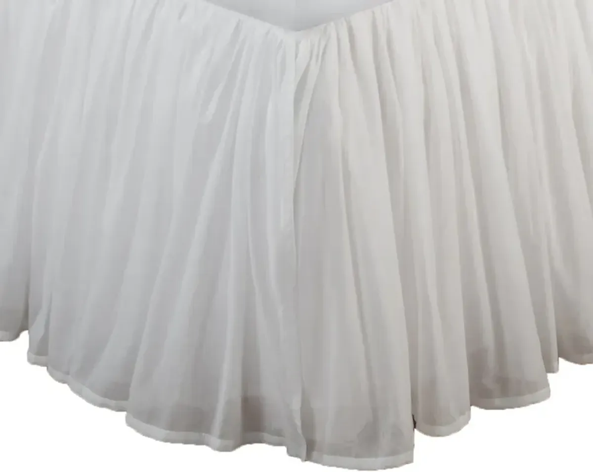 Twin Bed Skirt, Polyester Platform, Cotton Voile Drop, Ruffled Edge, White  - Benzara