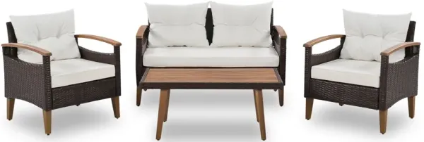 Streamdale Rattan Patio Set with Wood Table (4 Pieces)