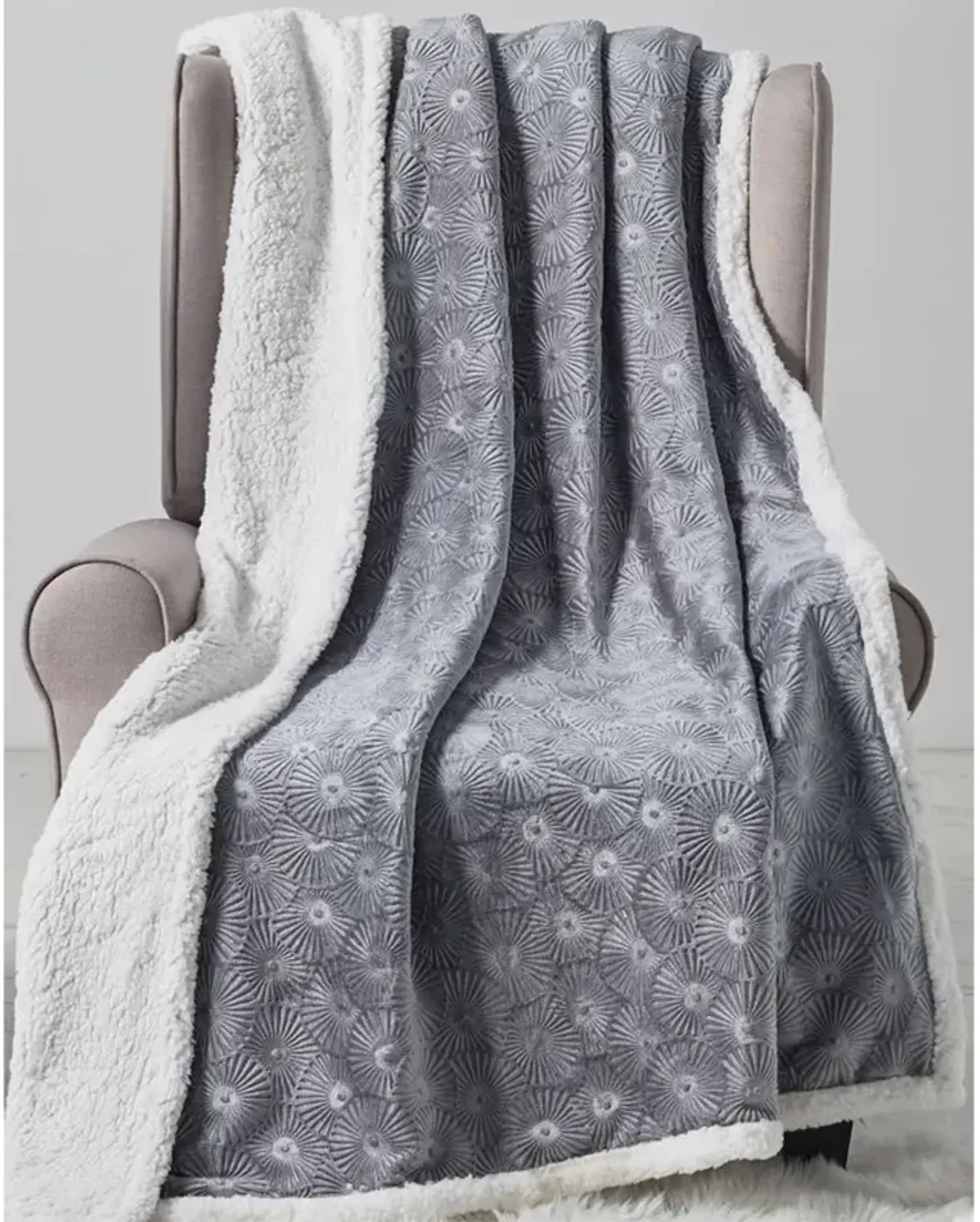 Plazatex Louvre Sherpa Decorative Super Soft Throw Blanket for Sleep/Decor 50" x 60" Grey