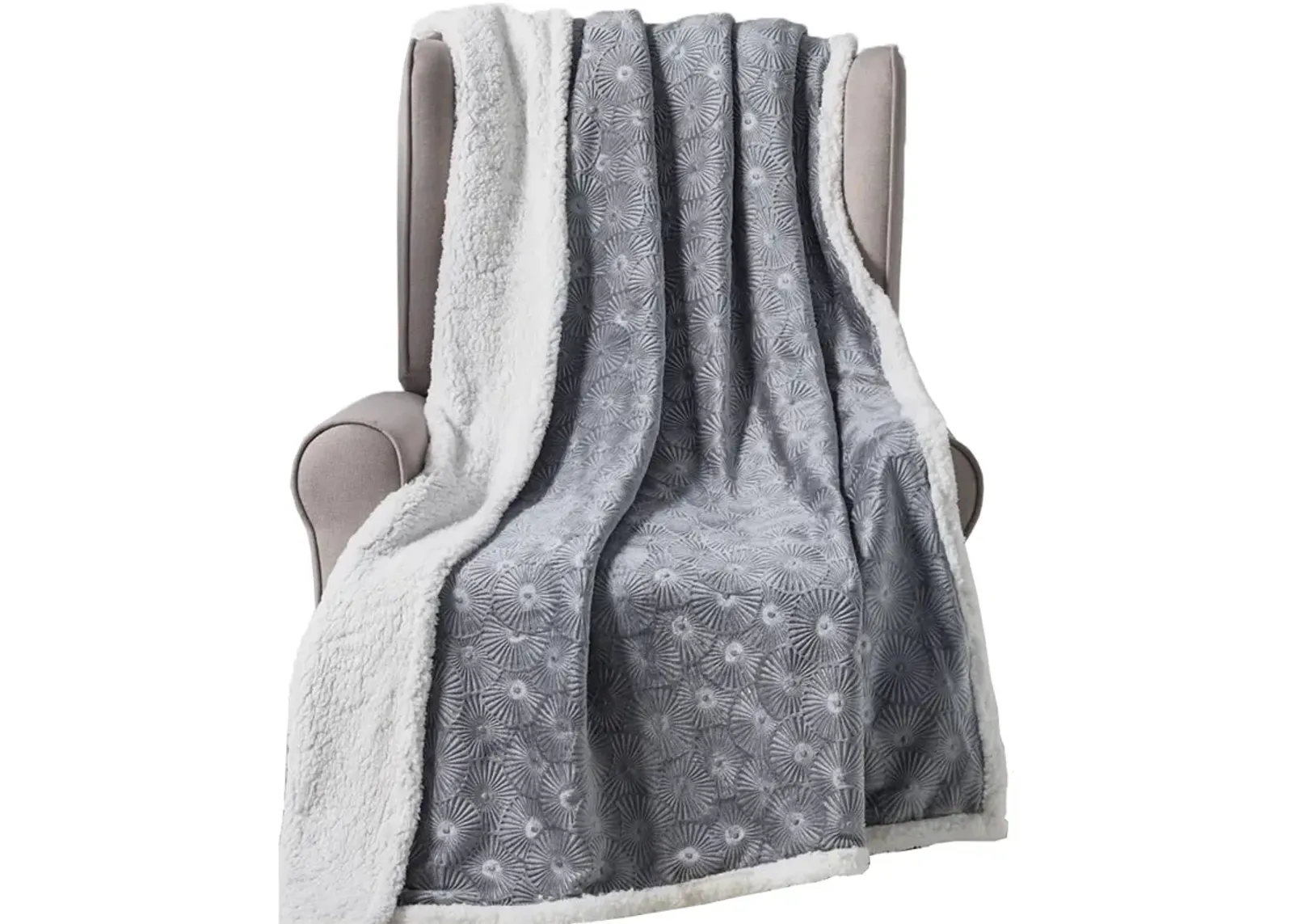 Plazatex Louvre Sherpa Decorative Super Soft Throw Blanket for Sleep/Decor 50" x 60" Grey