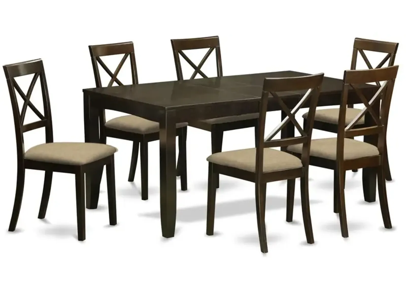 East West Furniture LYBO7-CAP-C 7 PC Dining room set-Kitchen Tables with Leaf Plus 6 Chairs for Dining room