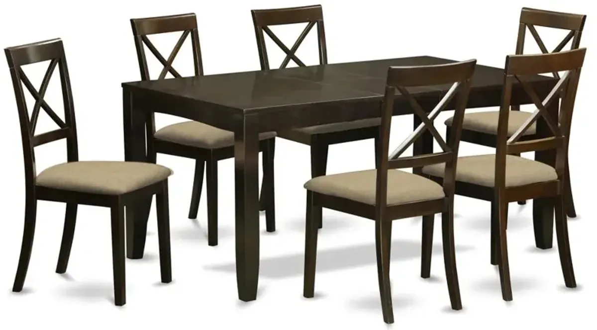 East West Furniture LYBO7-CAP-C 7 PC Dining room set-Kitchen Tables with Leaf Plus 6 Chairs for Dining room