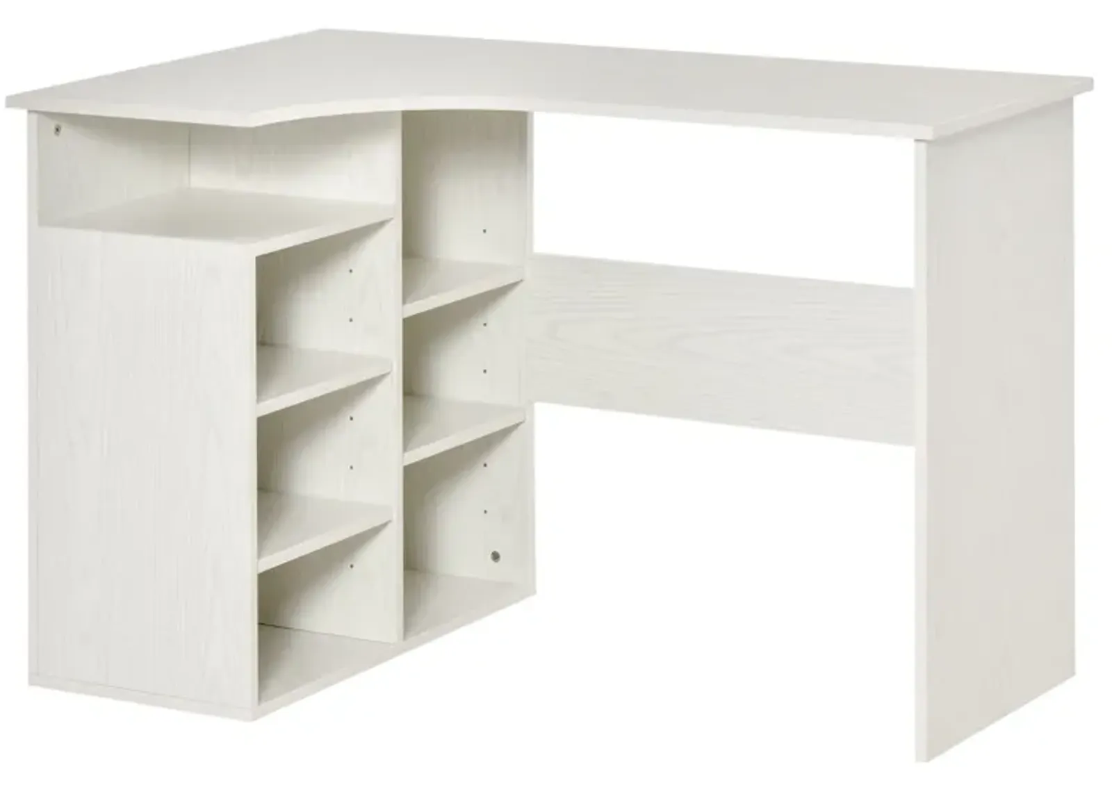 White Wood Workstation: L-Shaped Corner Desk with Storage Shelf