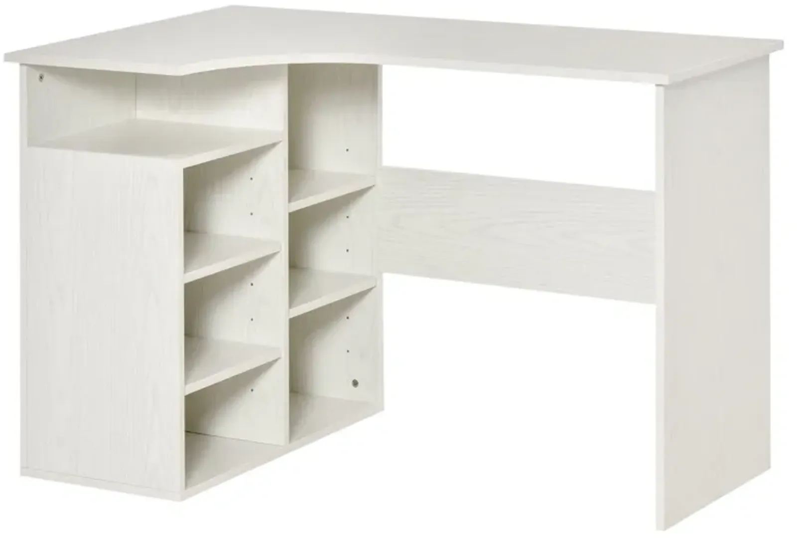 White Wood Workstation: L-Shaped Corner Desk with Storage Shelf