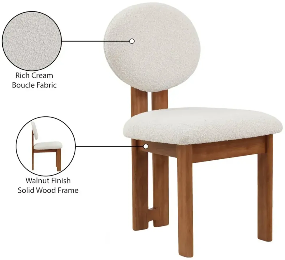 Meridian Furniture Napa Cream Boucle Fabric Dining Chair, Set of 2
