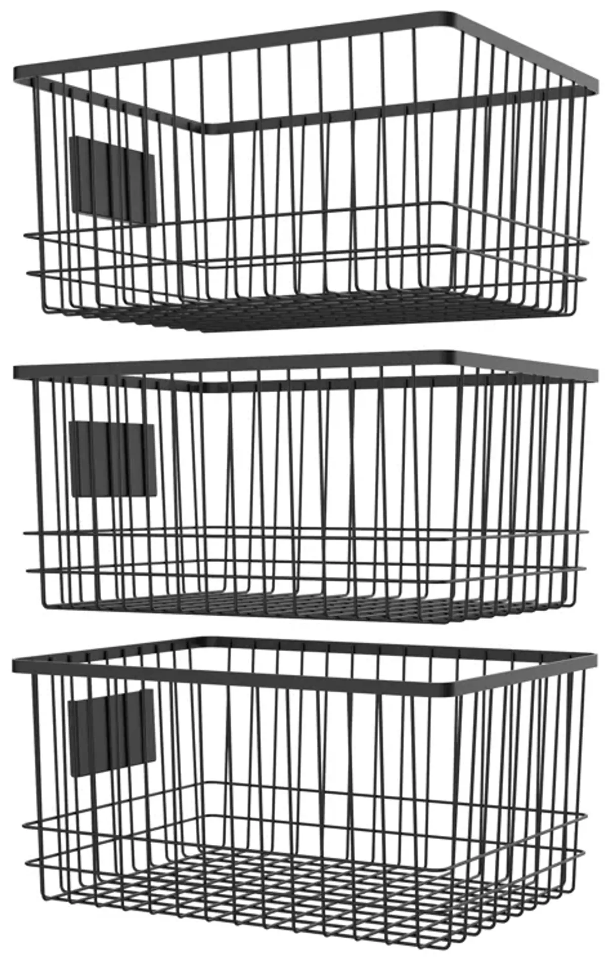 Oceanstar Metal Wire Organizer Bin Basket with Card Holder, Set of 3, Black