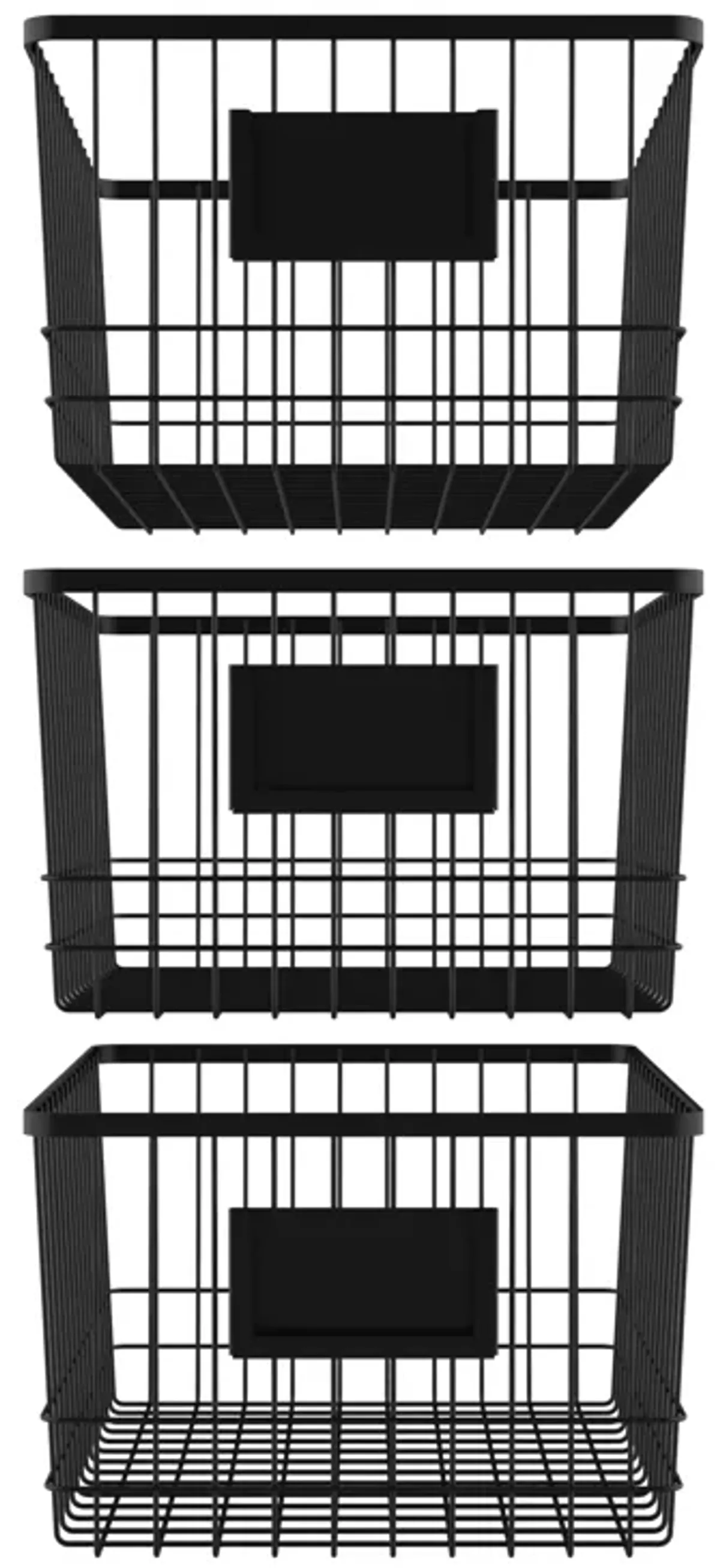 Oceanstar Metal Wire Organizer Bin Basket with Card Holder, Set of 3, Black