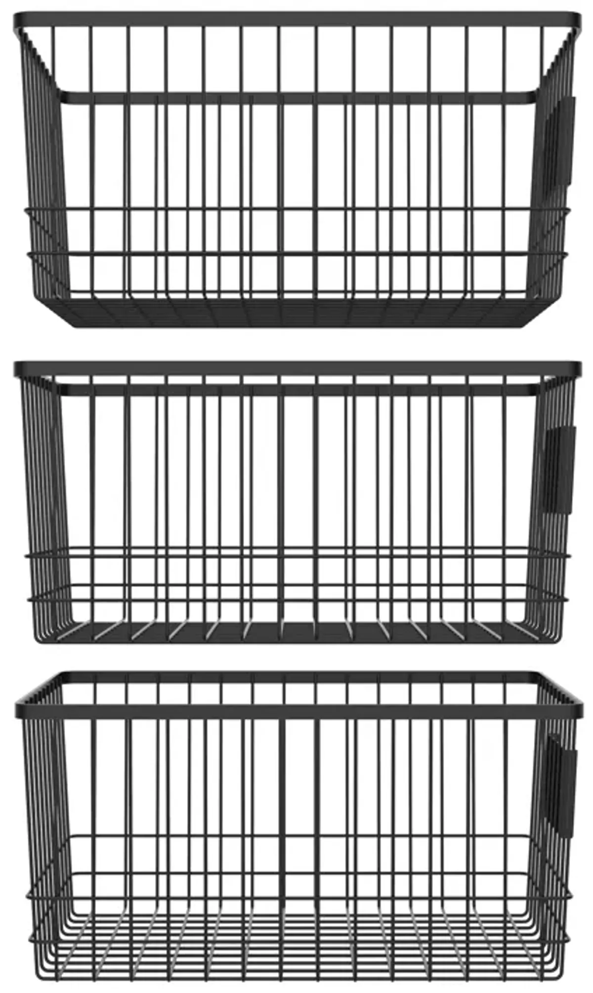 Oceanstar Metal Wire Organizer Bin Basket with Card Holder, Set of 3, Black