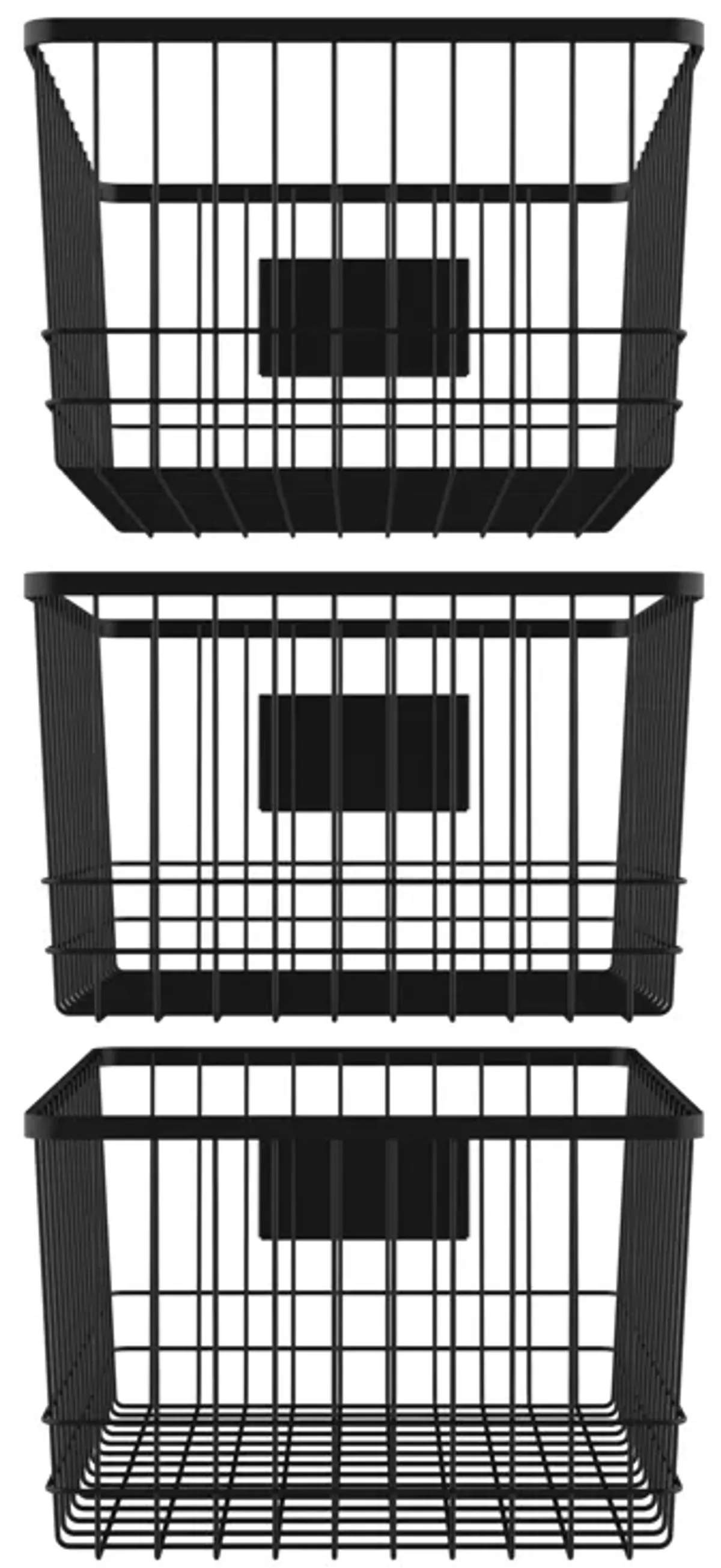 Oceanstar Metal Wire Organizer Bin Basket with Card Holder, Set of 3, Black