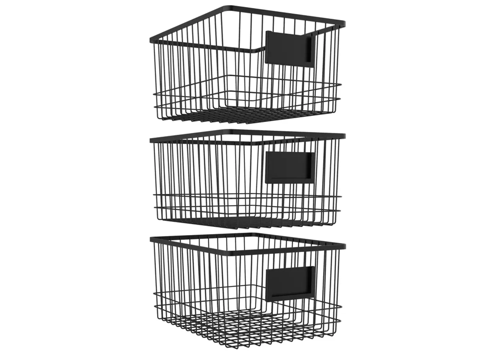 Oceanstar Metal Wire Organizer Bin Basket with Card Holder, Set of 3, Black