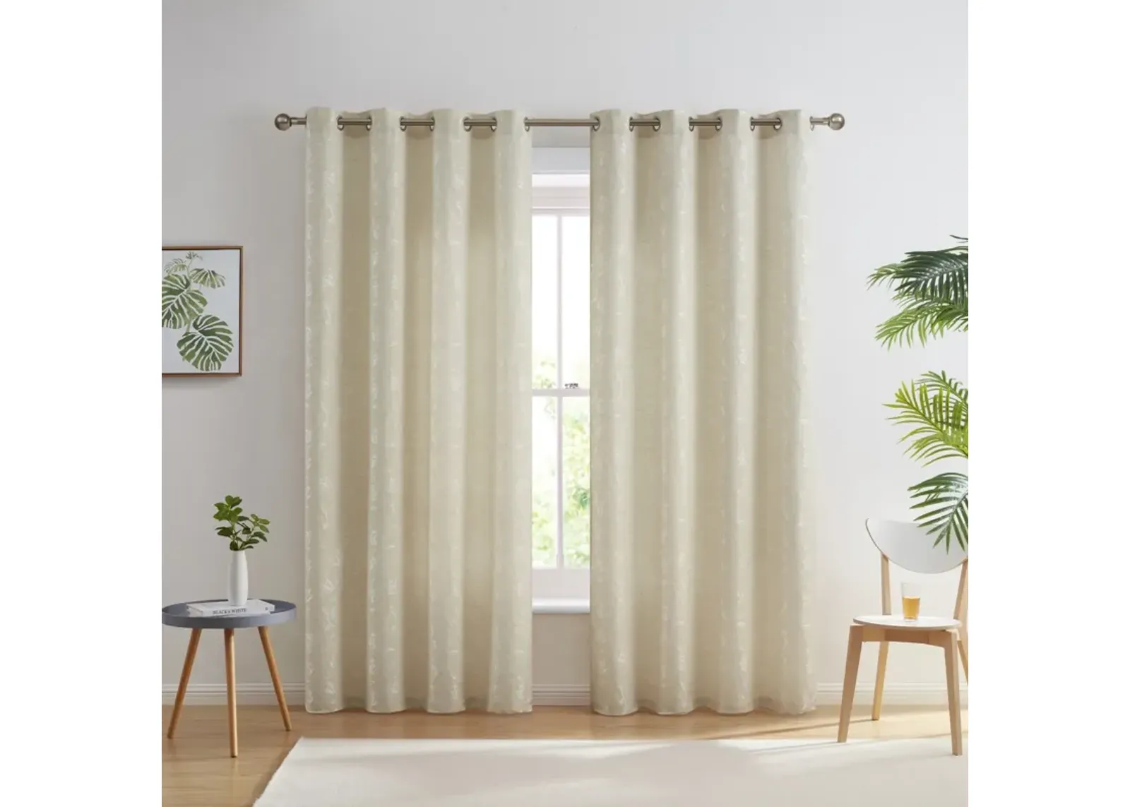 THD Zoey Burlap Flax Linen Floral Jacquard Privacy Light Filtering Transparent Window Grommet Long Thick Curtains Drapery Panels for Bedroom & Living Room, Set