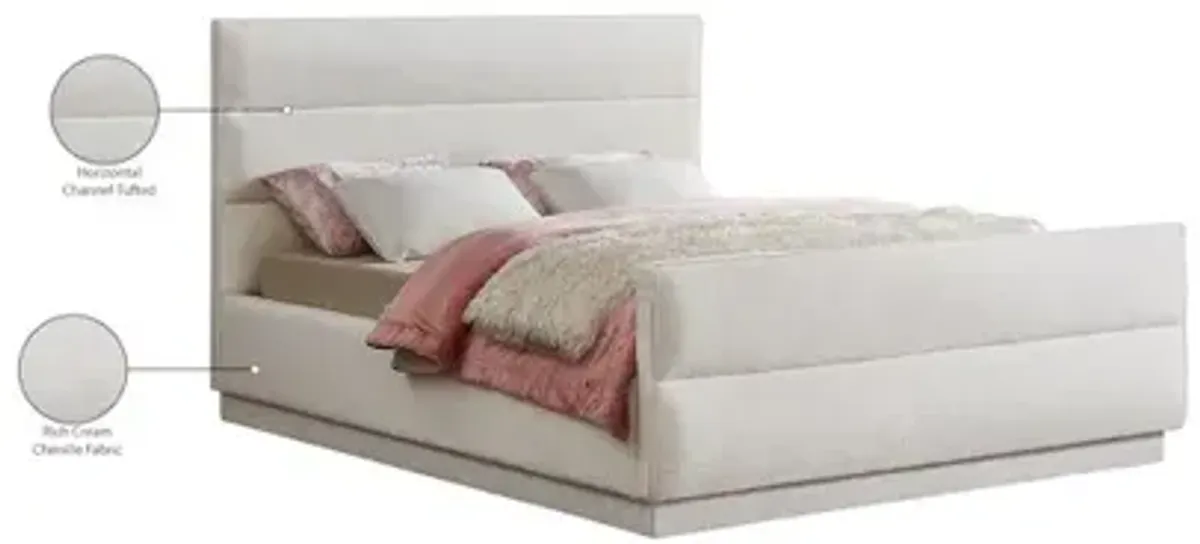 Meridian Furniture Paxton Cream Chenille Fabric Queen Bed