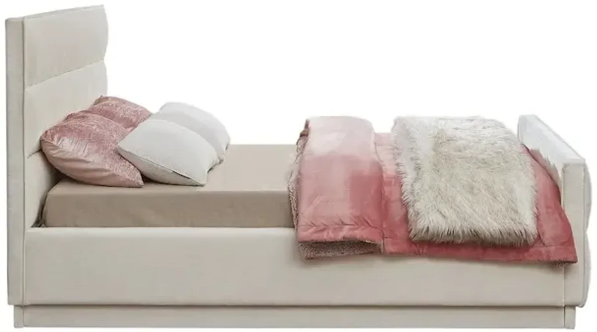 Meridian Furniture Paxton Cream Chenille Fabric Queen Bed