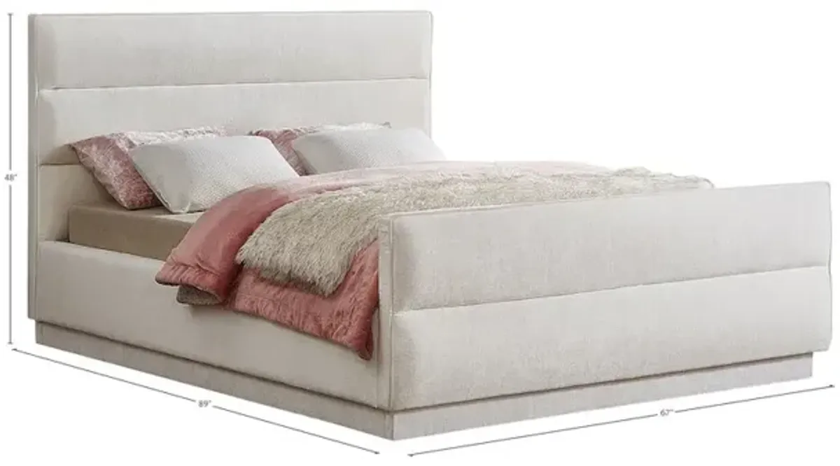 Meridian Furniture Paxton Cream Chenille Fabric Queen Bed