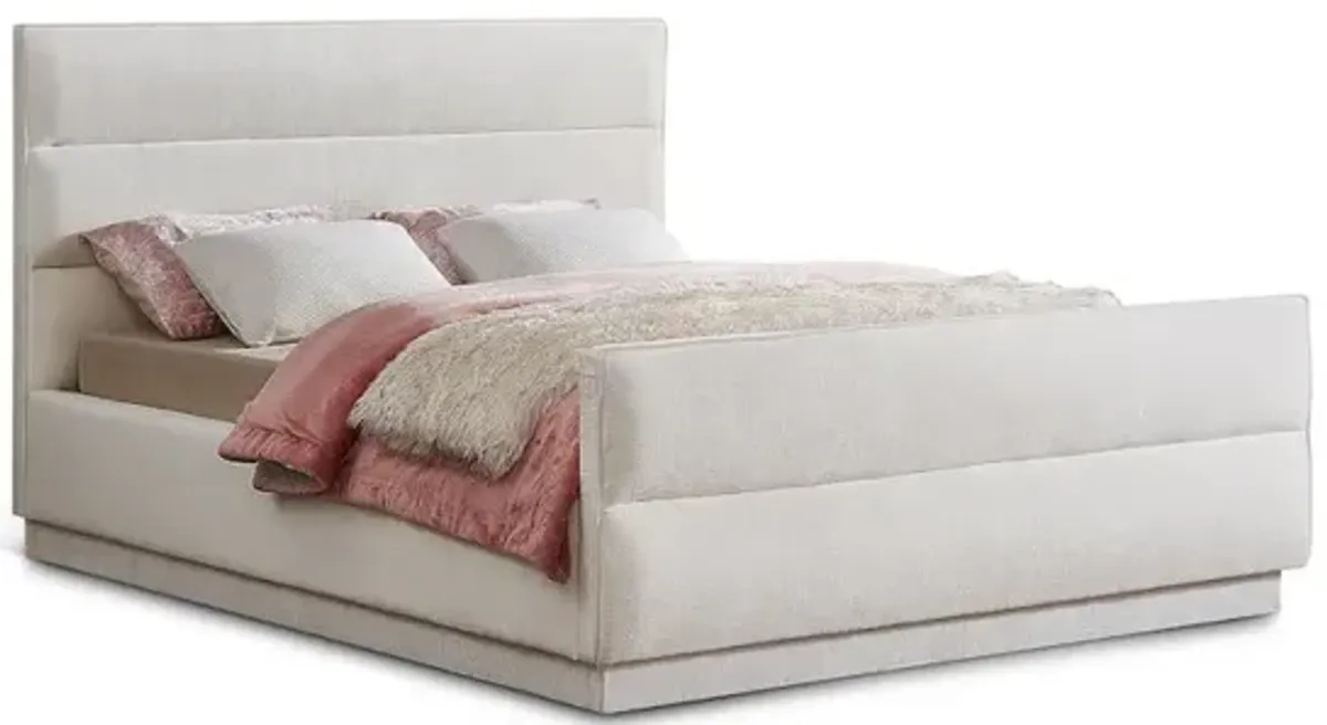 Meridian Furniture Paxton Cream Chenille Fabric Queen Bed