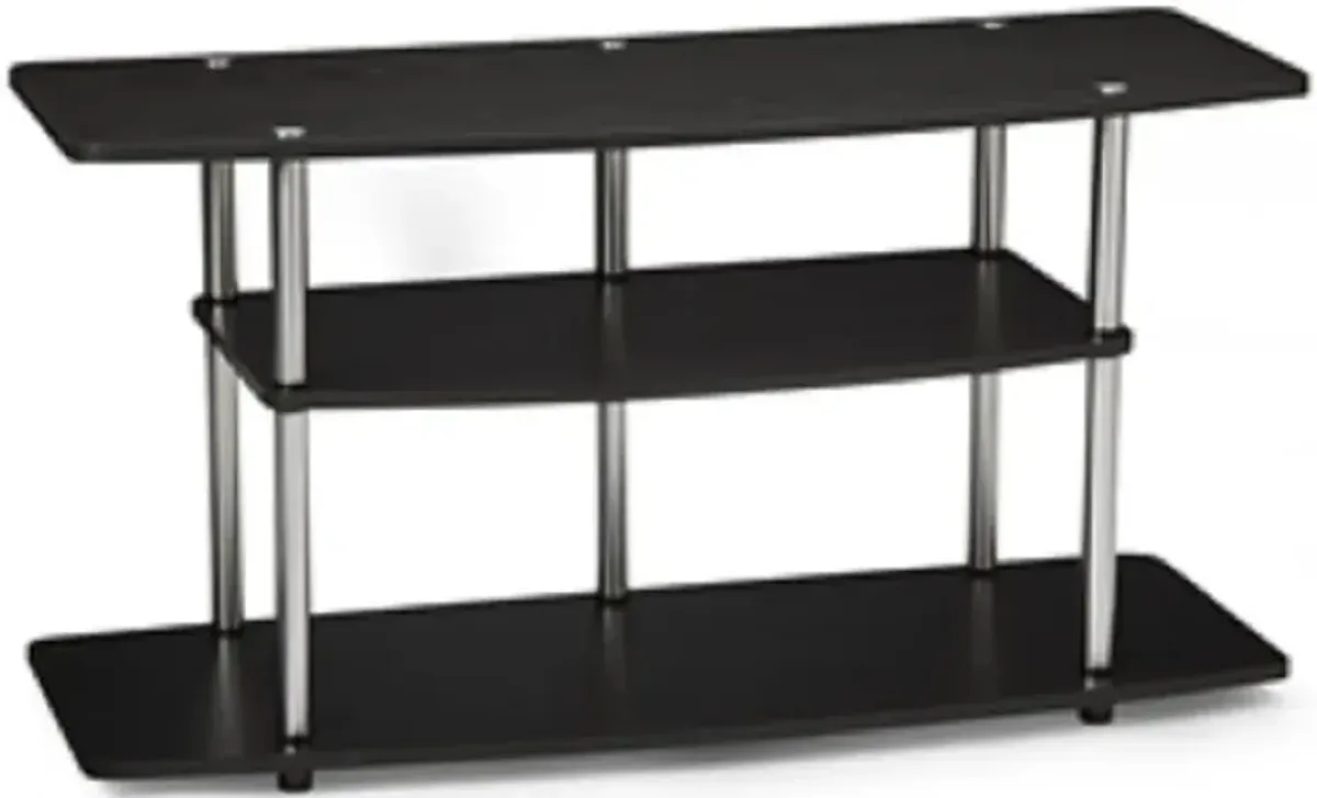 Minimalist 3-Tier TV Stand – Open Shelving Design in Wood Grain & Stainless Steel