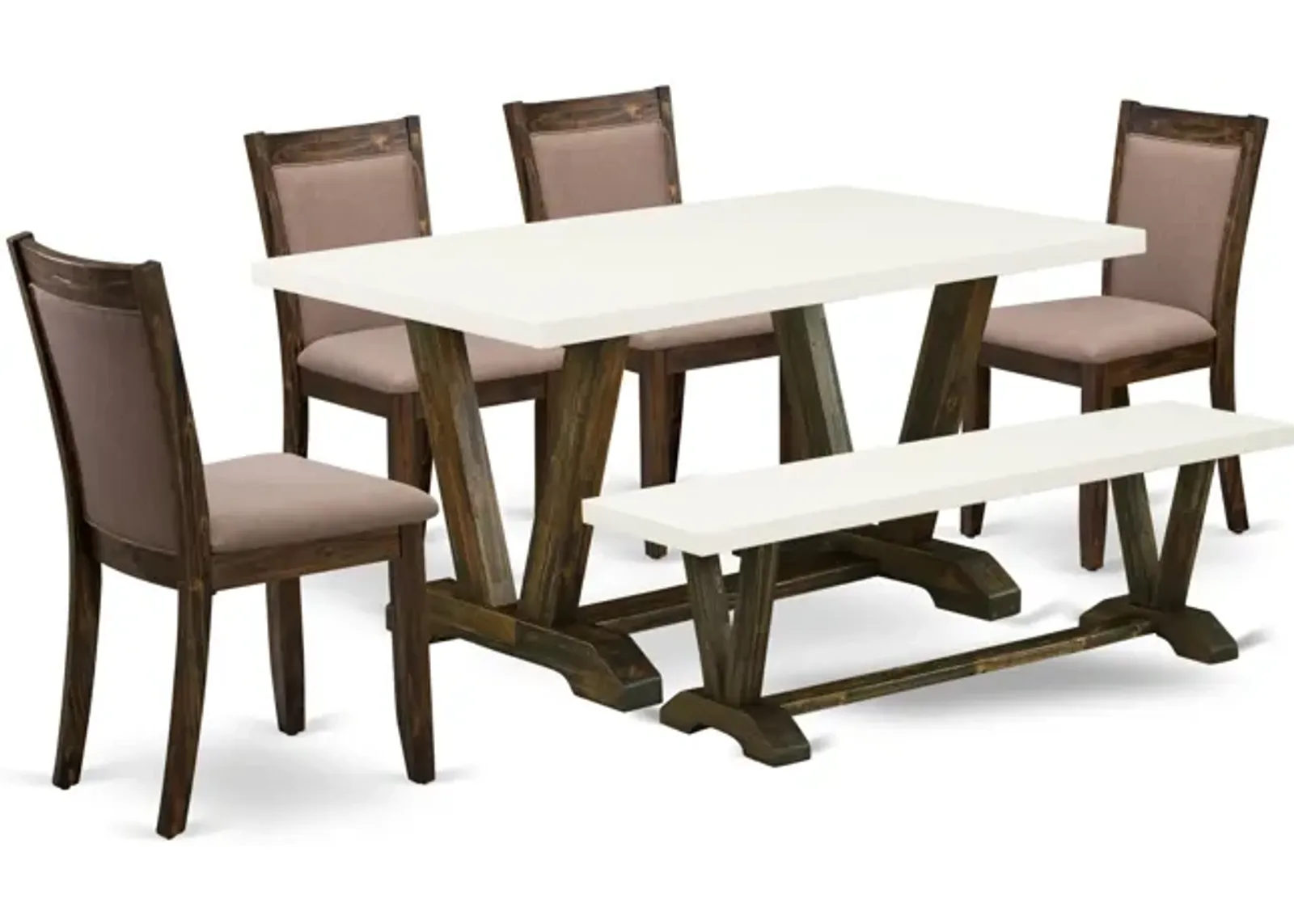 East West Furniture V726MZ748-6 6Pc Dining Set - Rectangular Table , 4 Parson Chairs and a Bench - Multi-Color Color