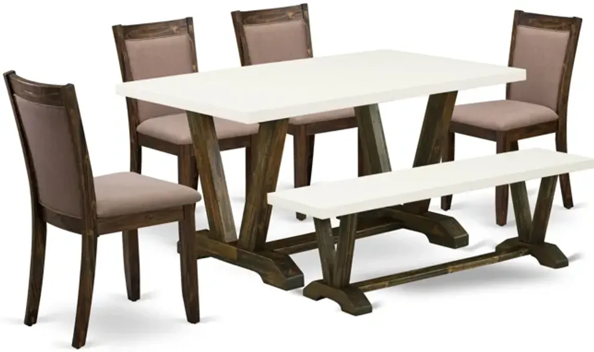 East West Furniture V726MZ748-6 6Pc Dining Set - Rectangular Table , 4 Parson Chairs and a Bench - Multi-Color Color