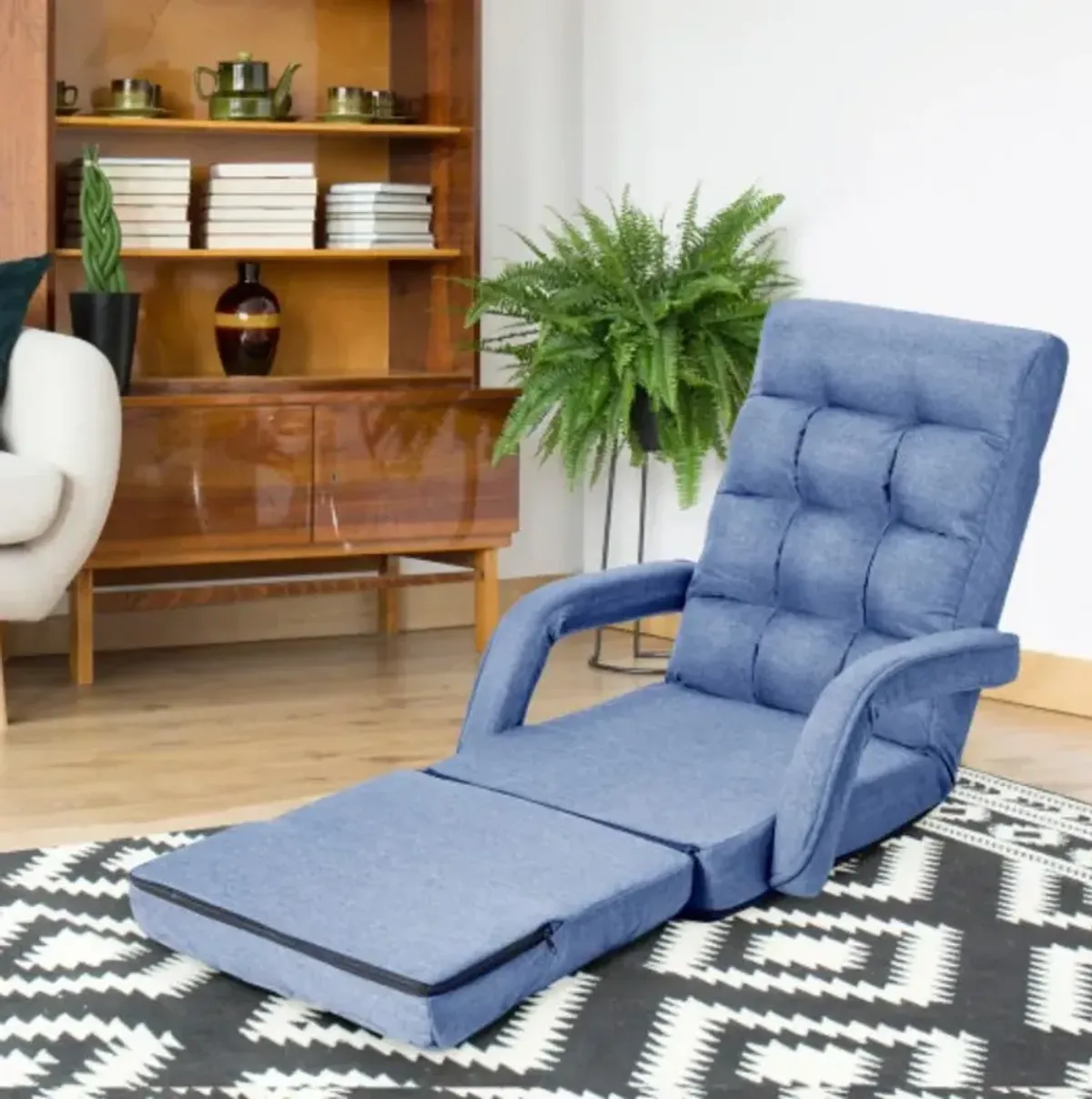 Folding Lazy Floor Chair Sofa with Armrests and Pillow