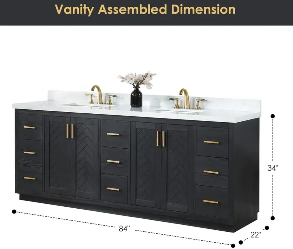 Altair 84 Double Bathroom Vanity Set in Black Oak without Mirror