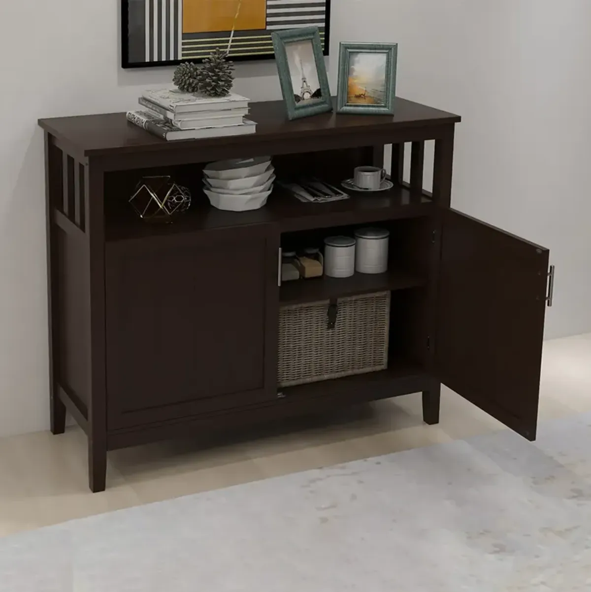 Kitchen Storage Sideboard And Buffet Server Cabinet-Brown