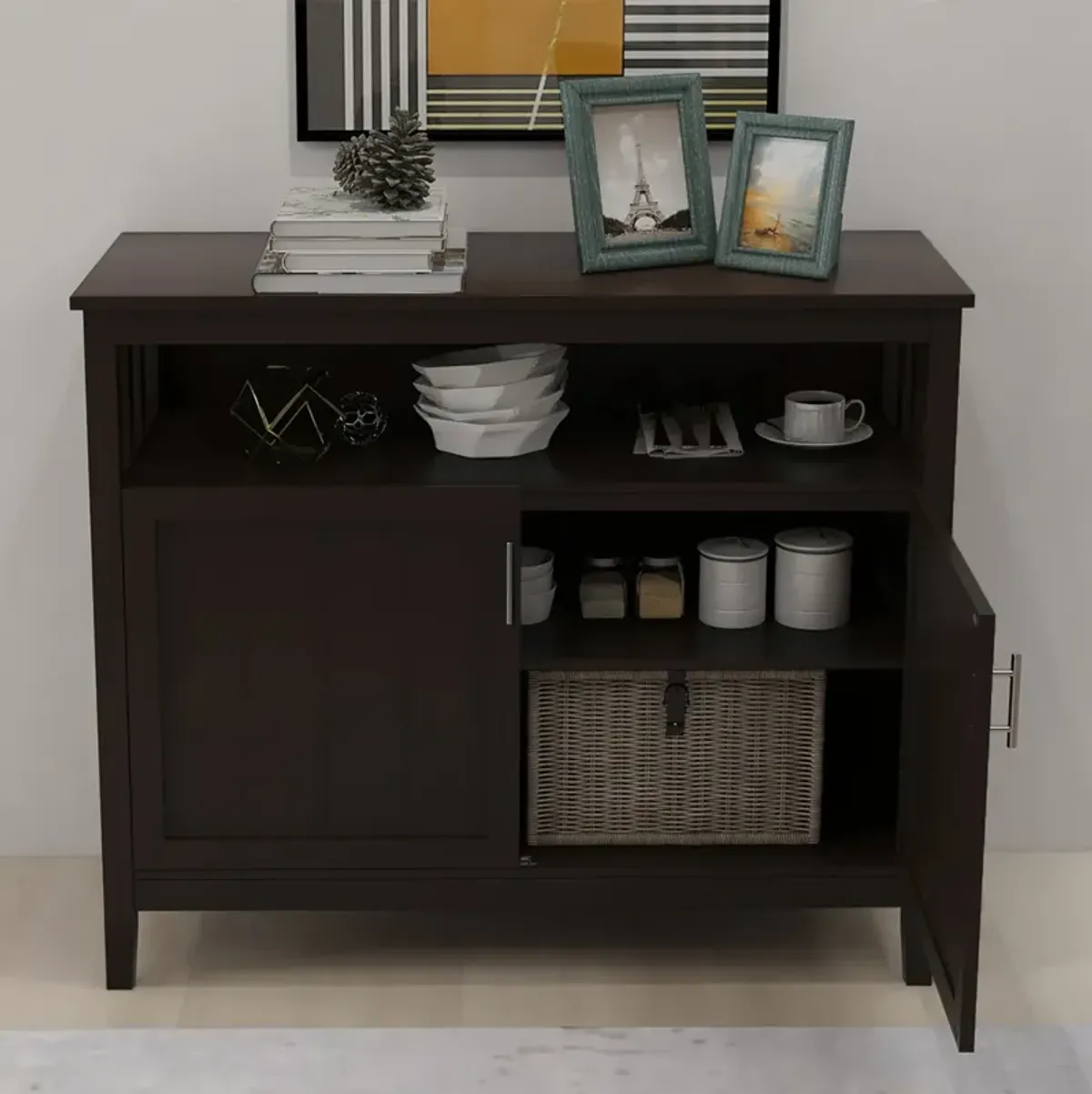 Kitchen Storage Sideboard And Buffet Server Cabinet-Brown