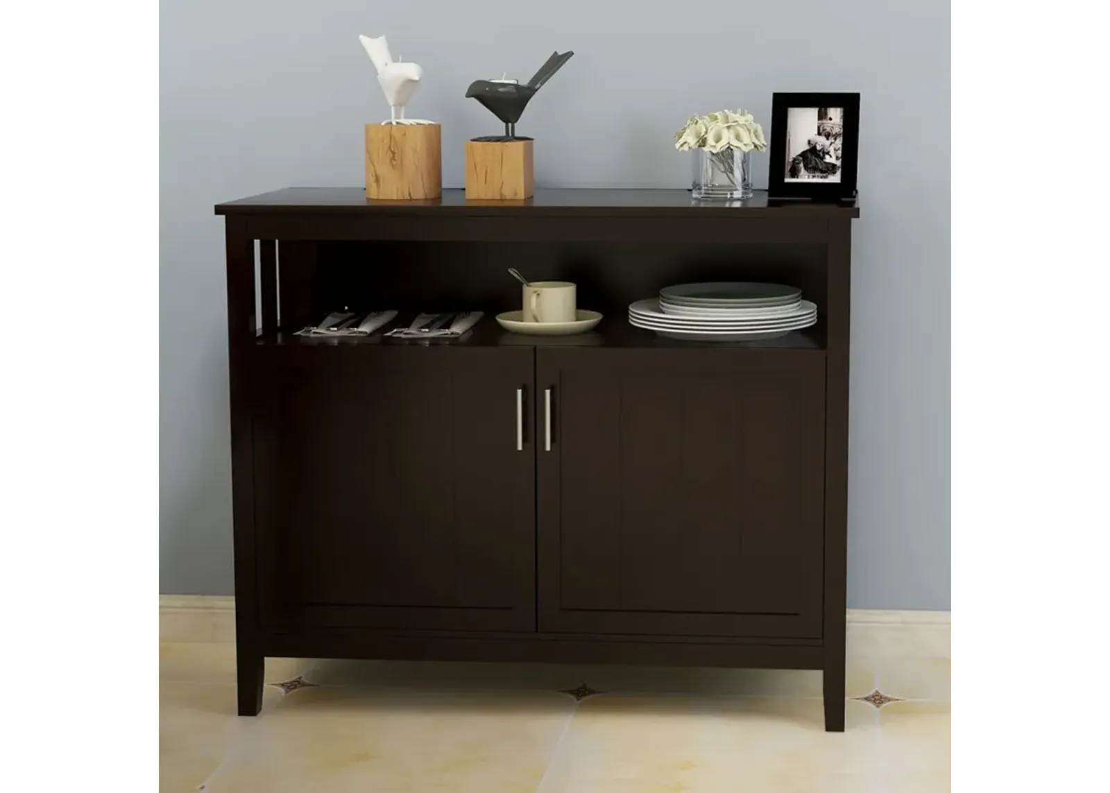 Kitchen Storage Sideboard And Buffet Server Cabinet-Brown