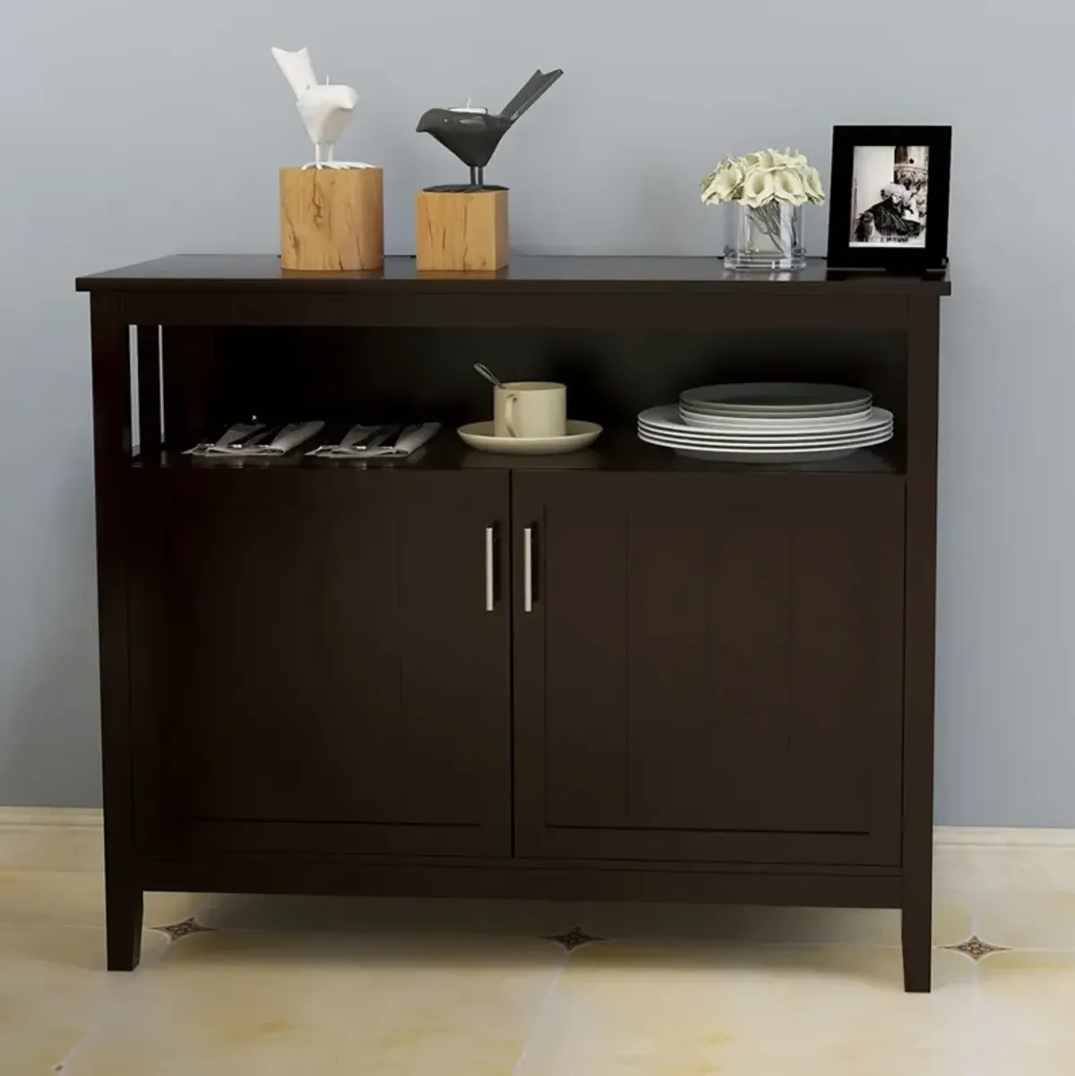 Kitchen Storage Sideboard And Buffet Server Cabinet-Brown