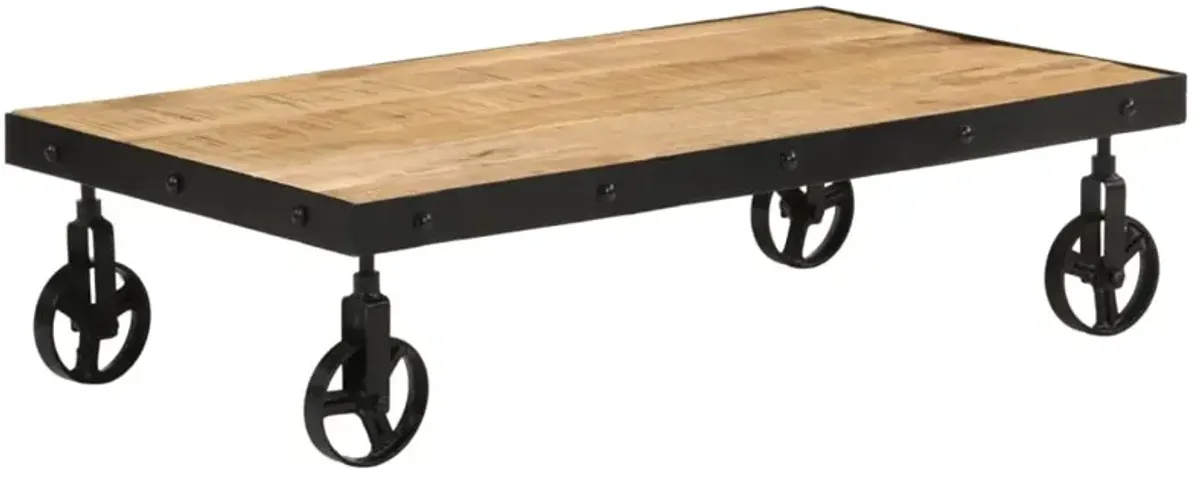 vidaXL Coffee Table with Wheels Solid Mango Wood 39.4x21.7x10.2