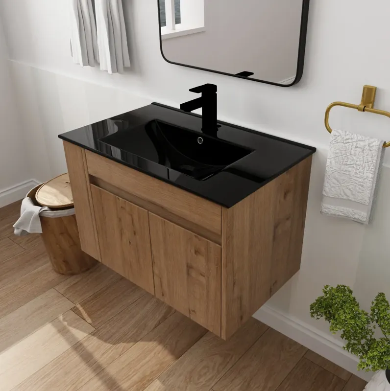 30 Inch Bathroom Vanity With Black Ceramic Basin And Adjust Open Shelf